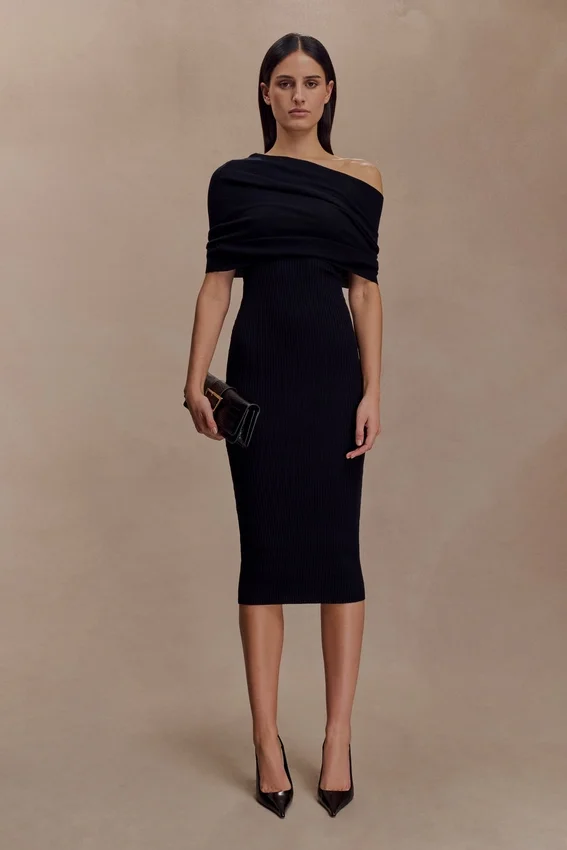 Zandie Cashmere Blend Knit Midi Dress – Black Zandie Cashmere Blend Knit Midi Dress – Black