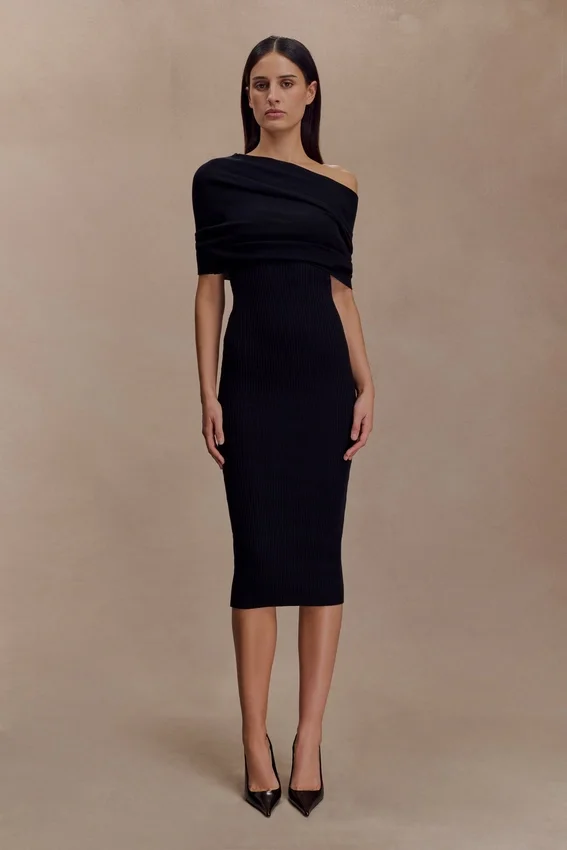 Zandie Cashmere Blend Knit Midi Dress – Black Zandie Cashmere Blend Knit Midi Dress – Black