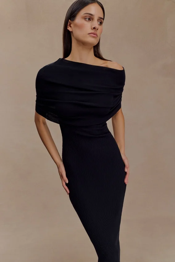 Zandie Cashmere Blend Knit Midi Dress – Black Zandie Cashmere Blend Knit Midi Dress – Black