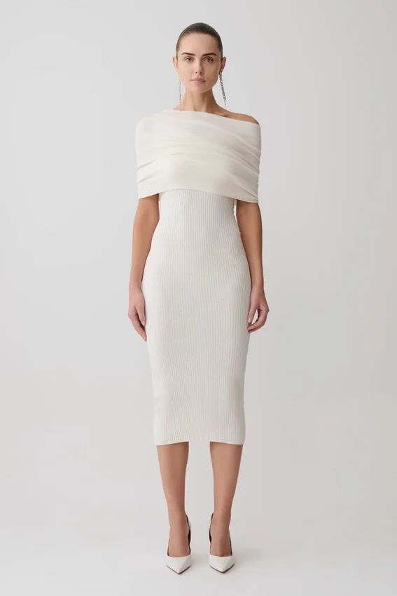 Zandie Cashmere Blend Knit Midi Dress – Ivory Zandie Cashmere Blend Knit Midi Dress – Ivory