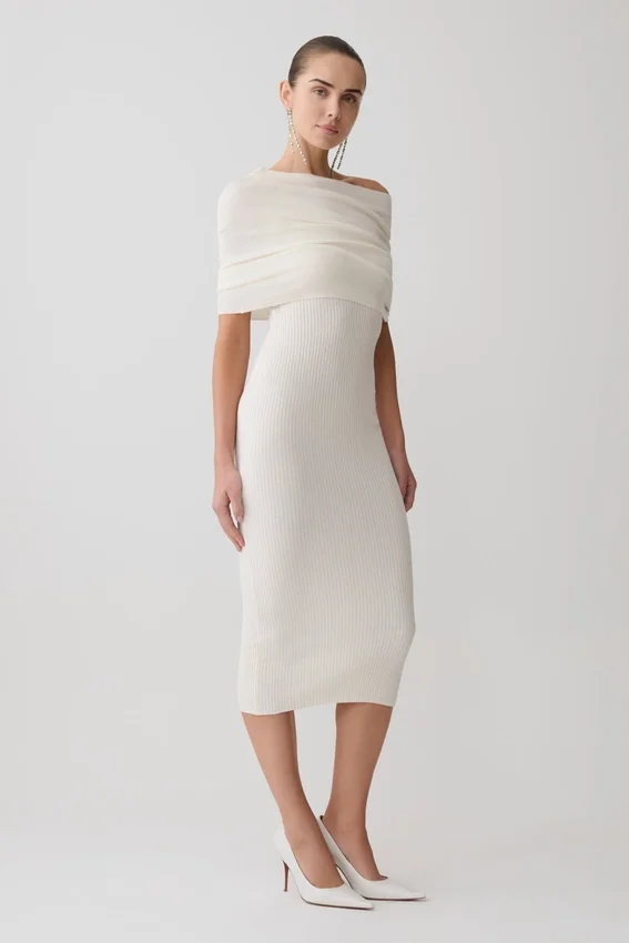 Zandie Cashmere Blend Knit Midi Dress – Ivory Zandie Cashmere Blend Knit Midi Dress – Ivory