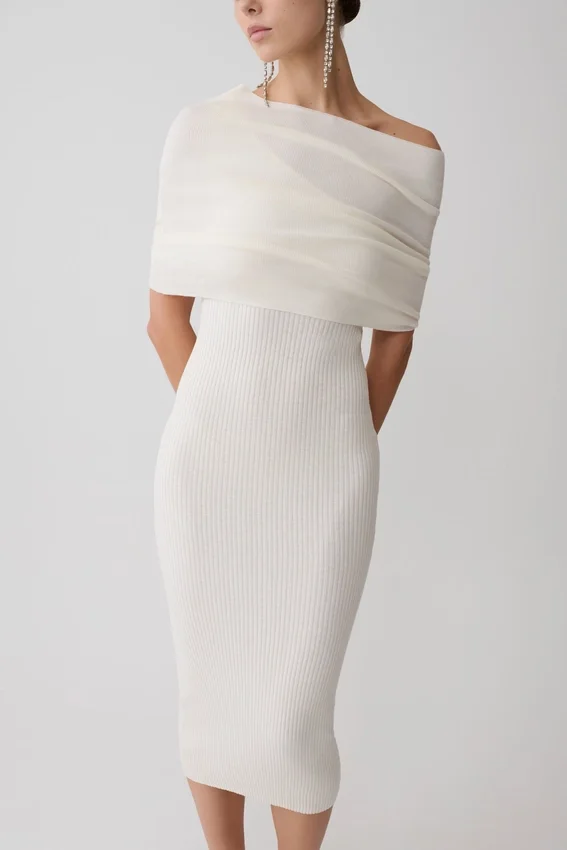 Zandie Cashmere Blend Knit Midi Dress – Ivory Zandie Cashmere Blend Knit Midi Dress – Ivory