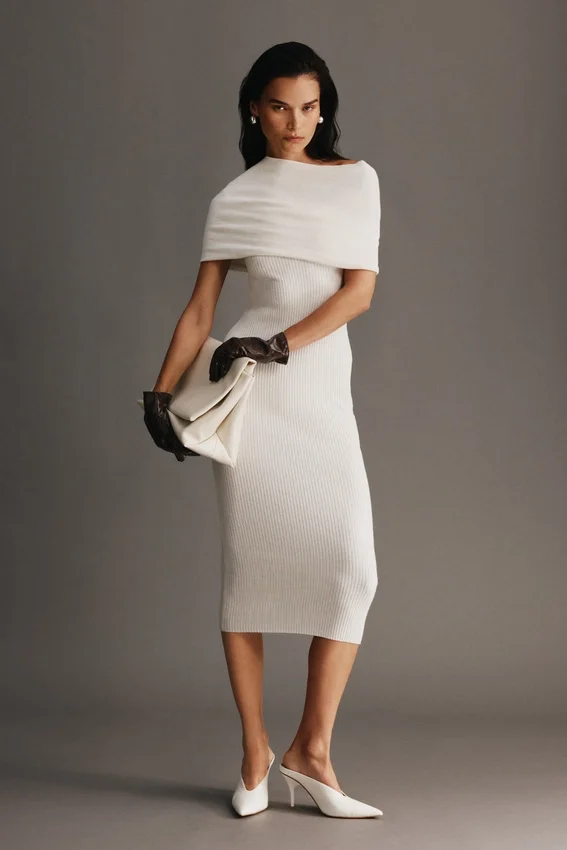 Zandie Cashmere Blend Knit Midi Dress – Ivory Zandie Cashmere Blend Knit Midi Dress – Ivory