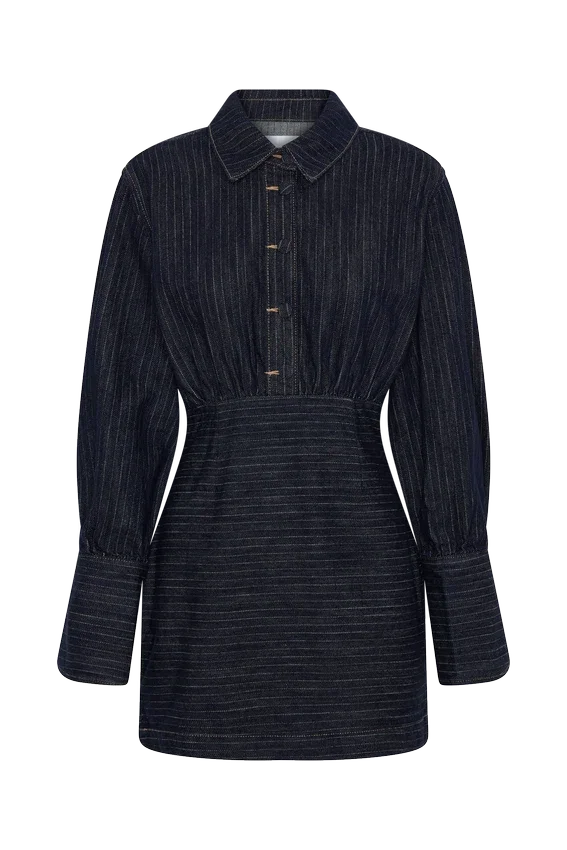 Zarah Denim Long Sleeve Mini Dress – Indigo Pinstripe Zarah Denim Long Sleeve Mini Dress – Indigo Pinstripe