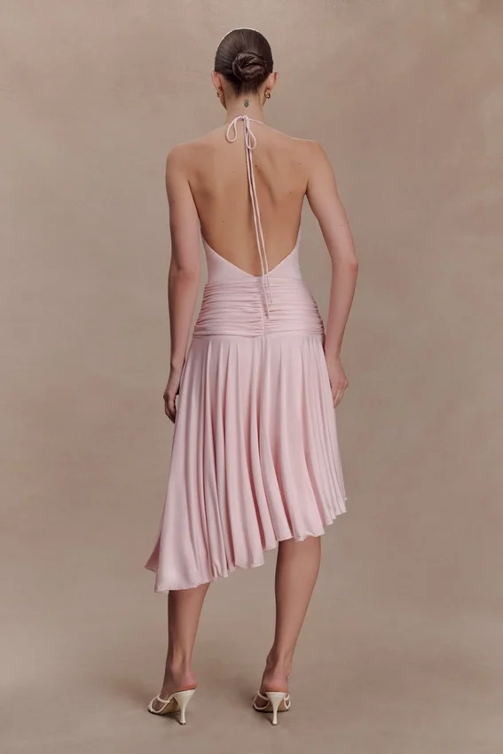 Zelda Asymmetric Slinky Midi Dress – Ballet Pink Zelda Asymmetric Slinky Midi Dress – Ballet Pink