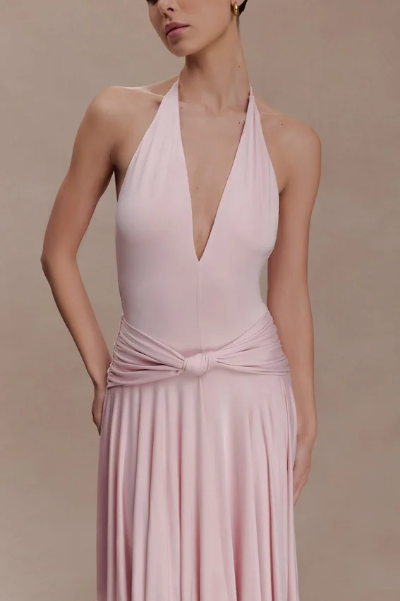 Zelda Asymmetric Slinky Midi Dress – Ballet Pink Zelda Asymmetric Slinky Midi Dress – Ballet Pink