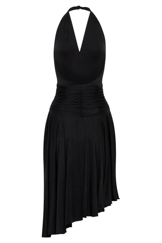 Zelda Asymmetric Slinky Midi Dress – Black Zelda Asymmetric Slinky Midi Dress – Black