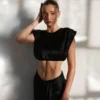 Zendaya Silk Crop Top – Black
