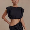 Zendaya Silk Crop Top – Black