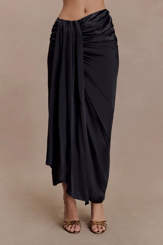 Zendaya Silk Midi Skirt – Black Zendaya Silk Midi Skirt – Black