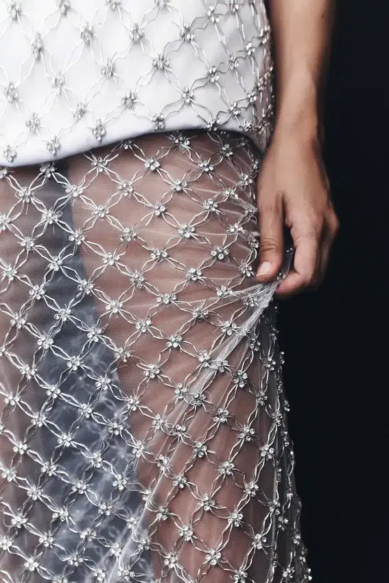 Zuri Hand Beaded Embellished Maxi Skirt – Silver Zuri Hand Beaded Embellished Maxi Skirt – Silver
