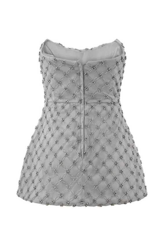 Zuri Hand Beaded Embellished Peplum Corset – Silver Zuri Hand Beaded Embellished Peplum Corset – Silver